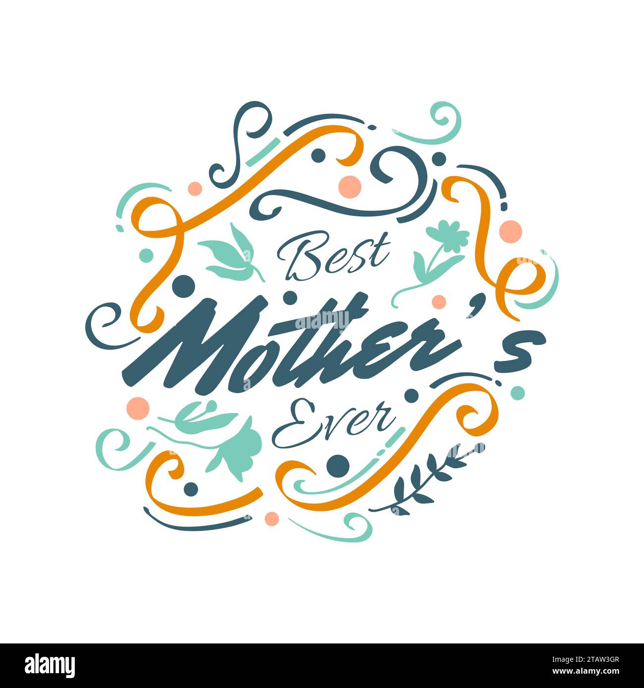 Die beste Mutter-Typografie aller Zeiten im bunten Doodle-Stil. Muttertag-Typographie. Kann für Grußkarten-, Poster-, Banner- oder T-Shirt-Design verwendet werden Stock Vektor