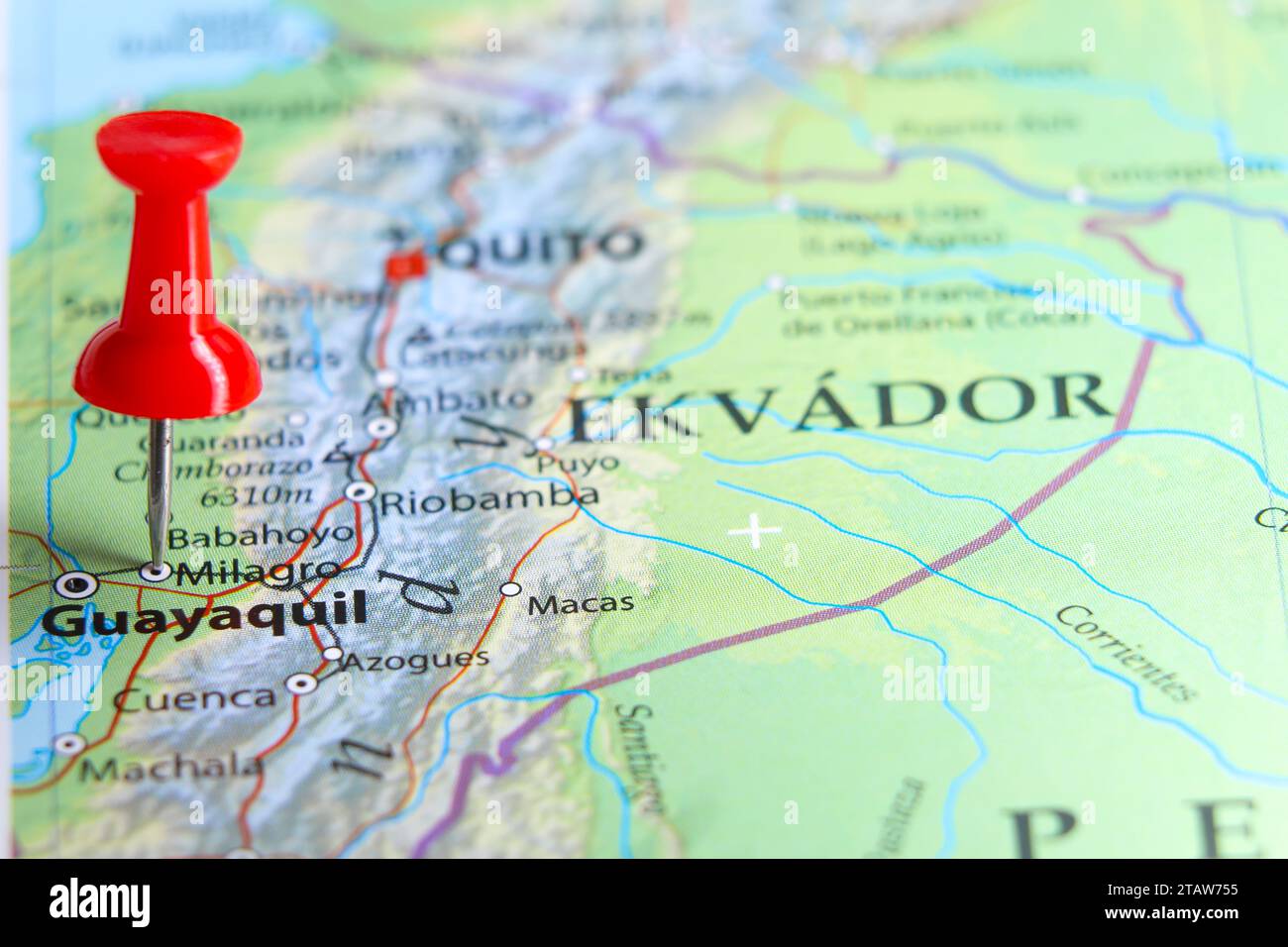 Milagro, Ecuador Pin auf der Karte Stockfoto