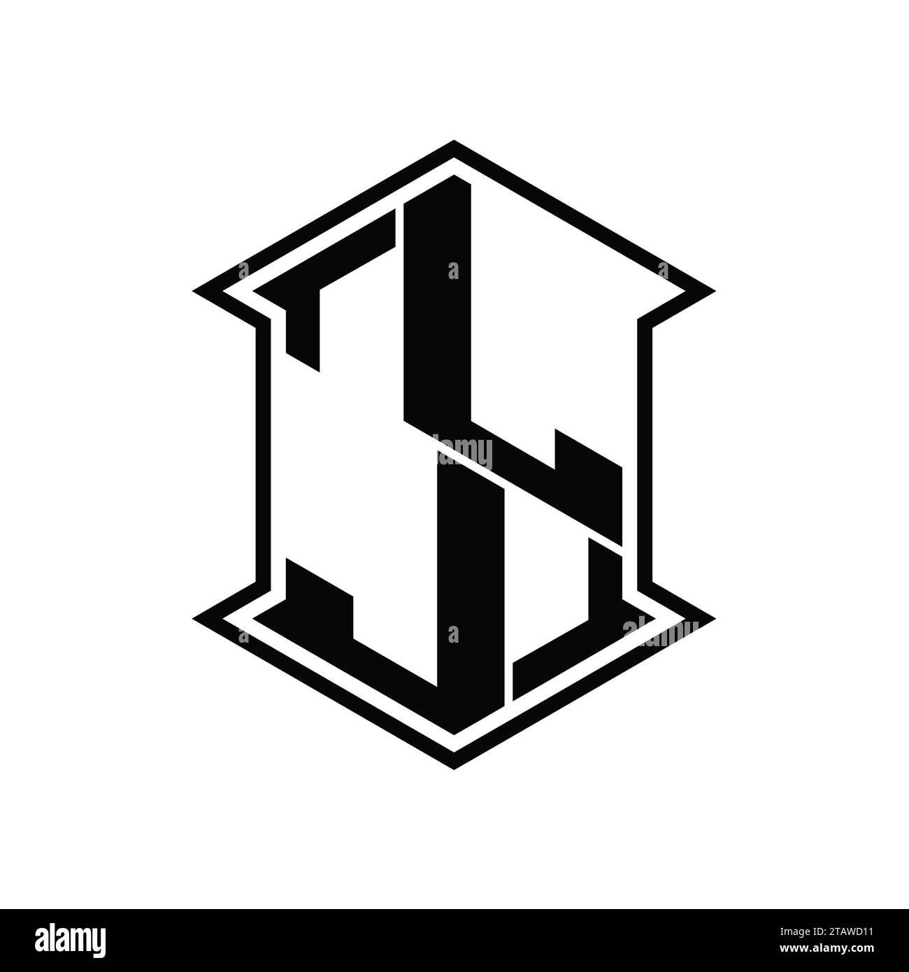 LJ Letter Logo-Monogramm-Hexagon-Schild-Form nach oben und unten mit scharfen Ecken isolierter Design-Vorlage Stockfoto