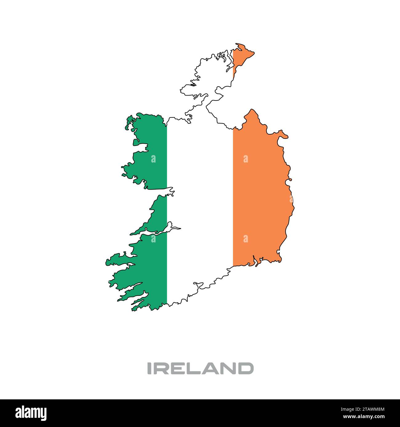 Vektorillustration der Flagge Irlands mit schwarzen Konturen auf weißem Hintergrund Stock Vektor