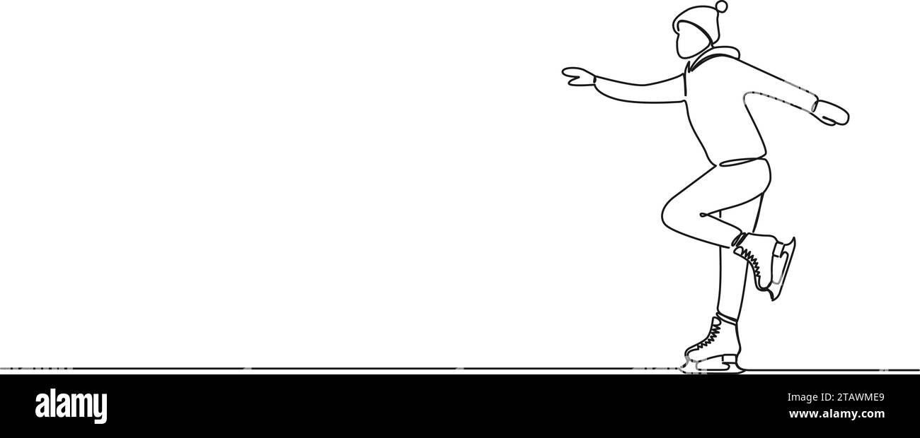 Durchgehende einzeilige Zeichnung der Person Schlittschuhlaufen als Freizeitaktivität, Linie Art Vektor Illustration Stock Vektor