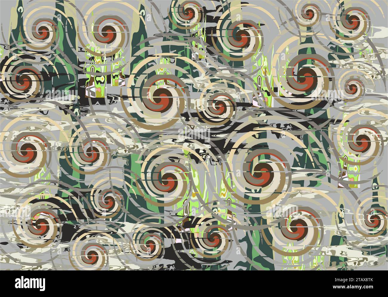 Abstrakter Hintergrund in pastellgrüner Tonalität mit spiralförmigen und vertikalen welligen Elementen. Texturhintergrund für Geschäftskonzepte, Cover, Drucke, Mode Stockfoto