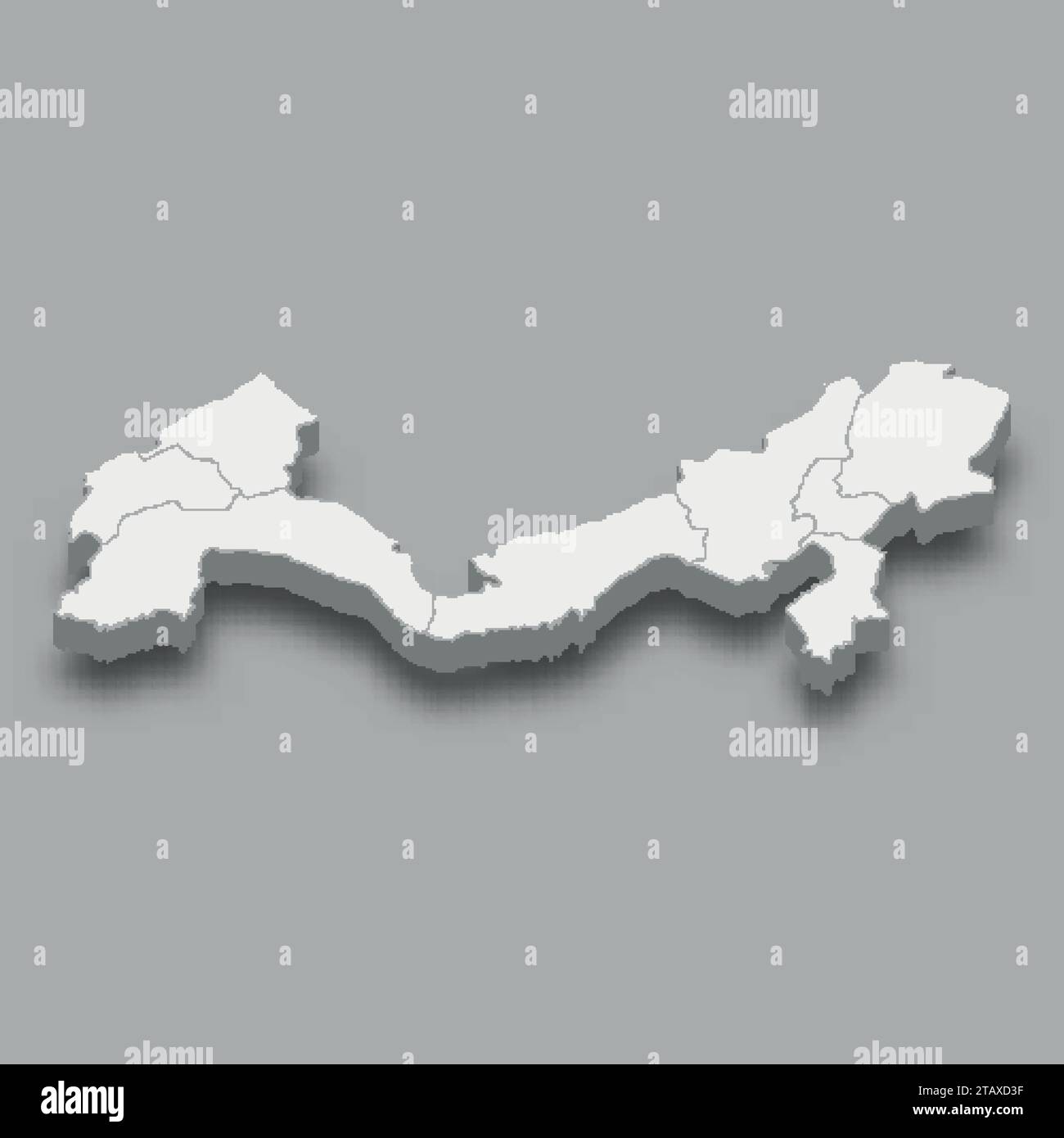 3D isometrische Karte Mittelmeerregion der Türkei, isoliert mit Schatten Stock Vektor