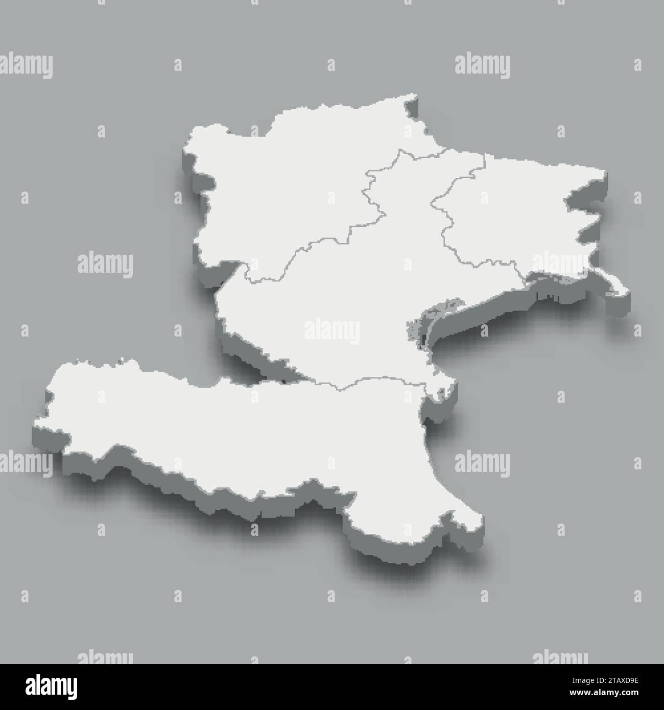 3D isometrische Karte Nordostregion Italiens, isoliert mit Schatten Stock Vektor