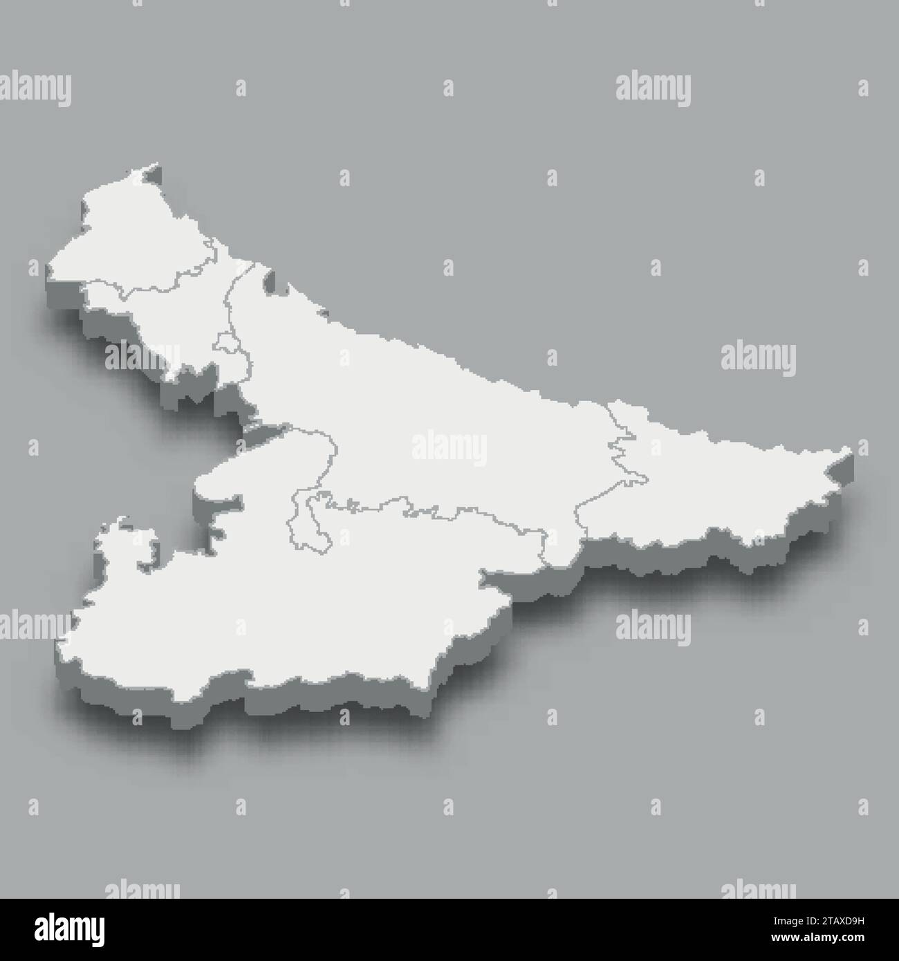 3D-isometrische Karte die Plains Region Indiens, isoliert mit Schatten Stock Vektor