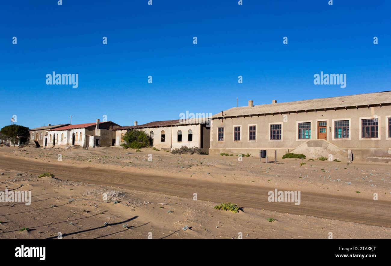 Pomona, Namibia - 15. August 2018: Blick auf die Ruinen der Geisterdiamantstadt Pomona Stockfoto