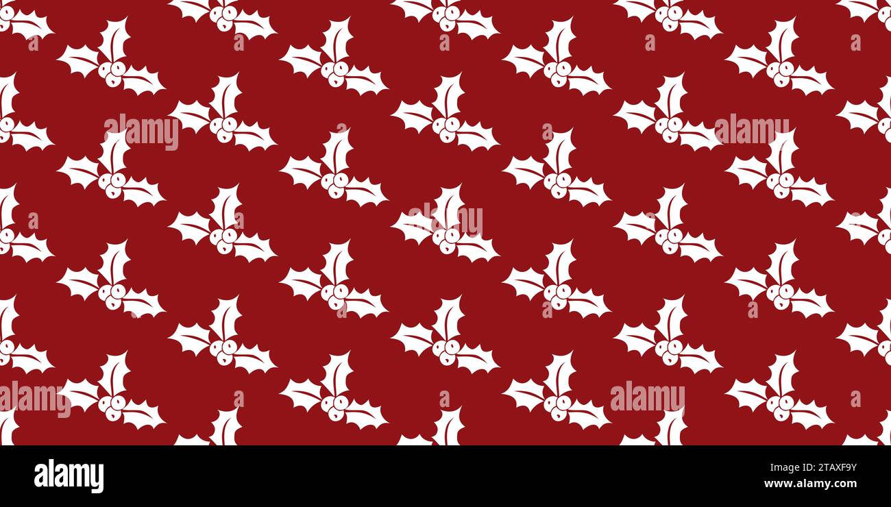 Roter nahtloser Hintergrund mit stechpalmenbeeren, Symbolen für Weihnachten und Neujahr. Vektorabbildung. Stock Vektor