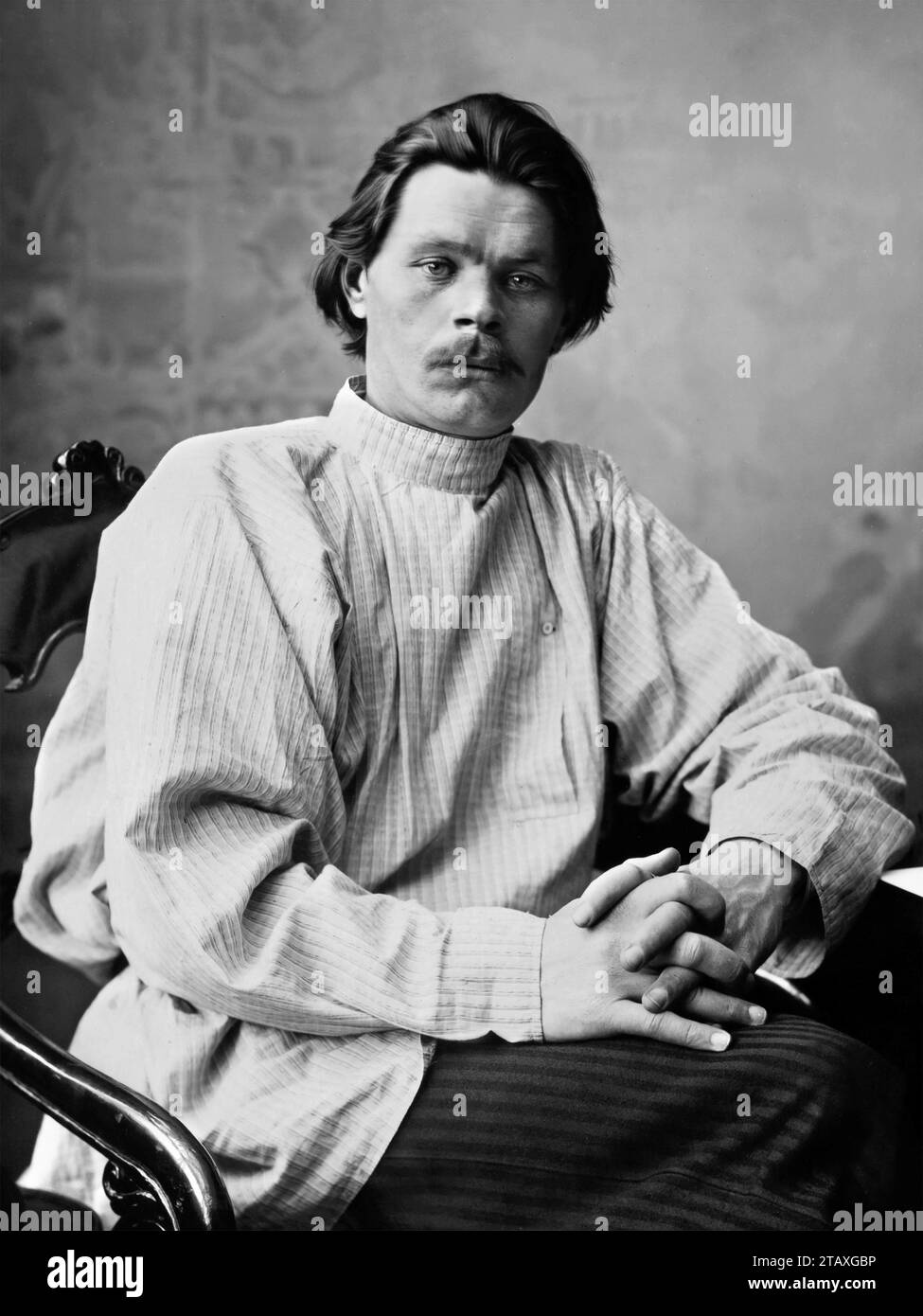 Maxim Gorki. Porträt des russischen Schriftstellers und sozialistischen Denkers Alexej Maximowitsch Peshkow (1868-1936), 1900 Stockfoto