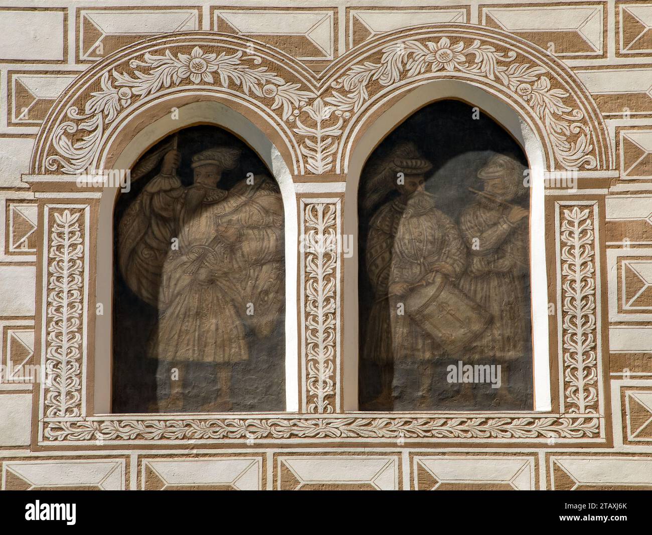 Außenfresko von Zeliv Premonstratenserkloster, Trckuv hrad und Abtei, Barockarchitektur von Jan Blazej Santini Aichel, Bezirk Pelhrimov in Stockfoto