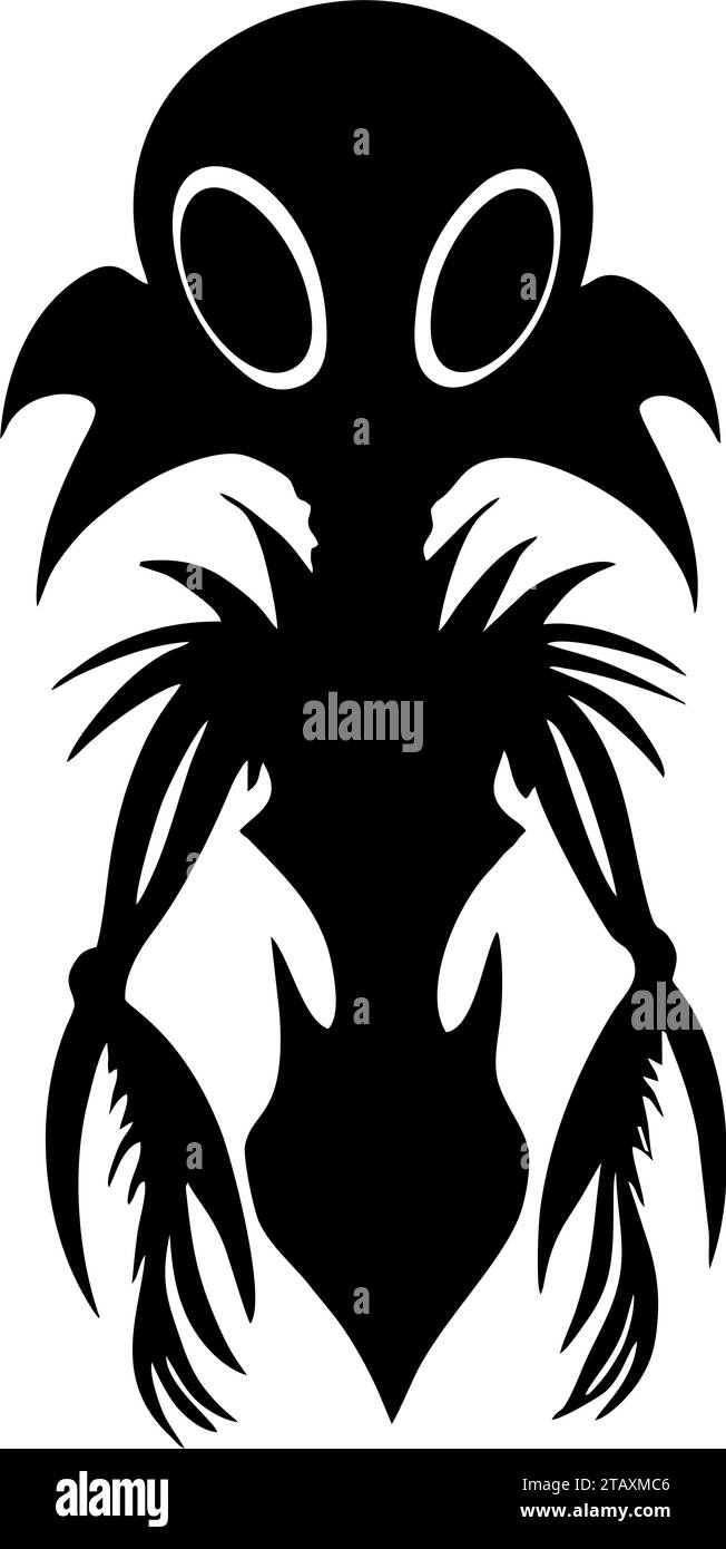 Einfache schwarze Umrisszeichnung Silhouette Alien, Logo, Design Stockfoto
