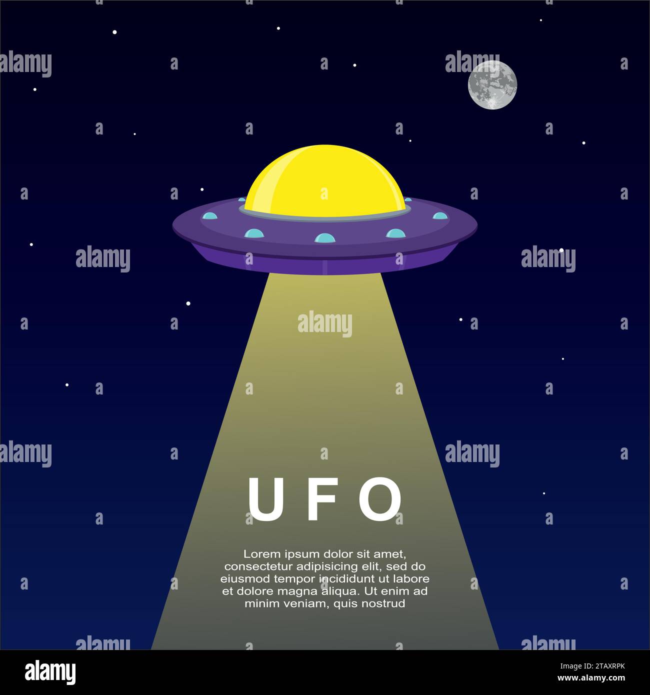 Abstrakter Raumhintergrund mit UFO-Raumschiff. Vektorillustartion Stock Vektor