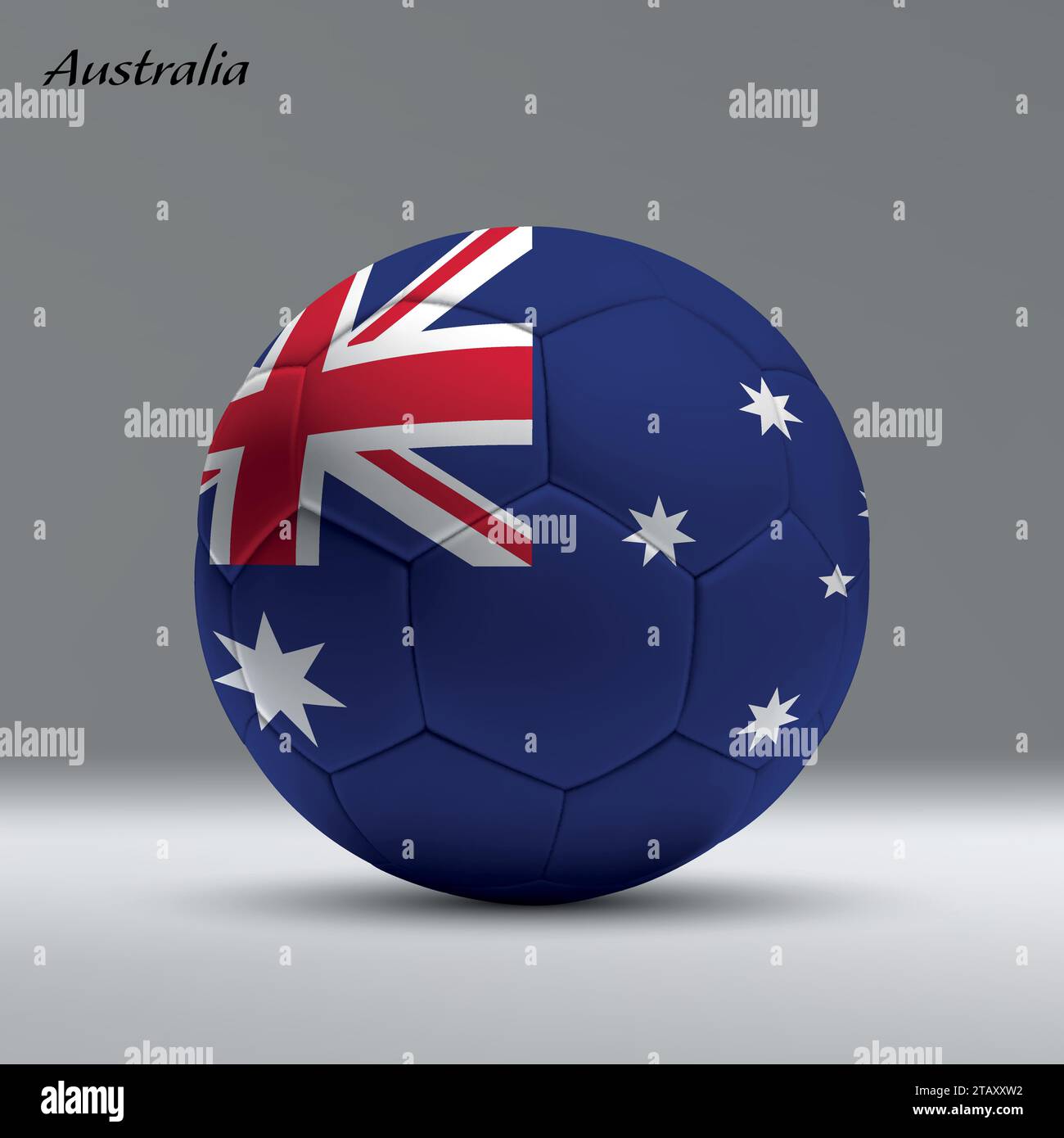 3D realistischer Fußball mit Flagge von Australien auf Studiohintergrund, Fußball Banner Vorlage Stock Vektor