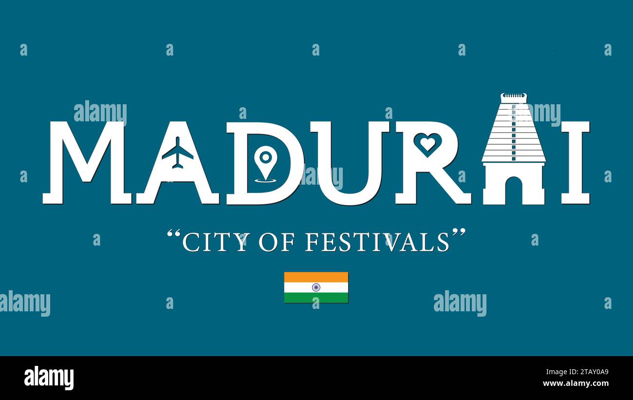 Madurai, Stadt der Festivals Typografie Vektor Illustration Stock Vektor