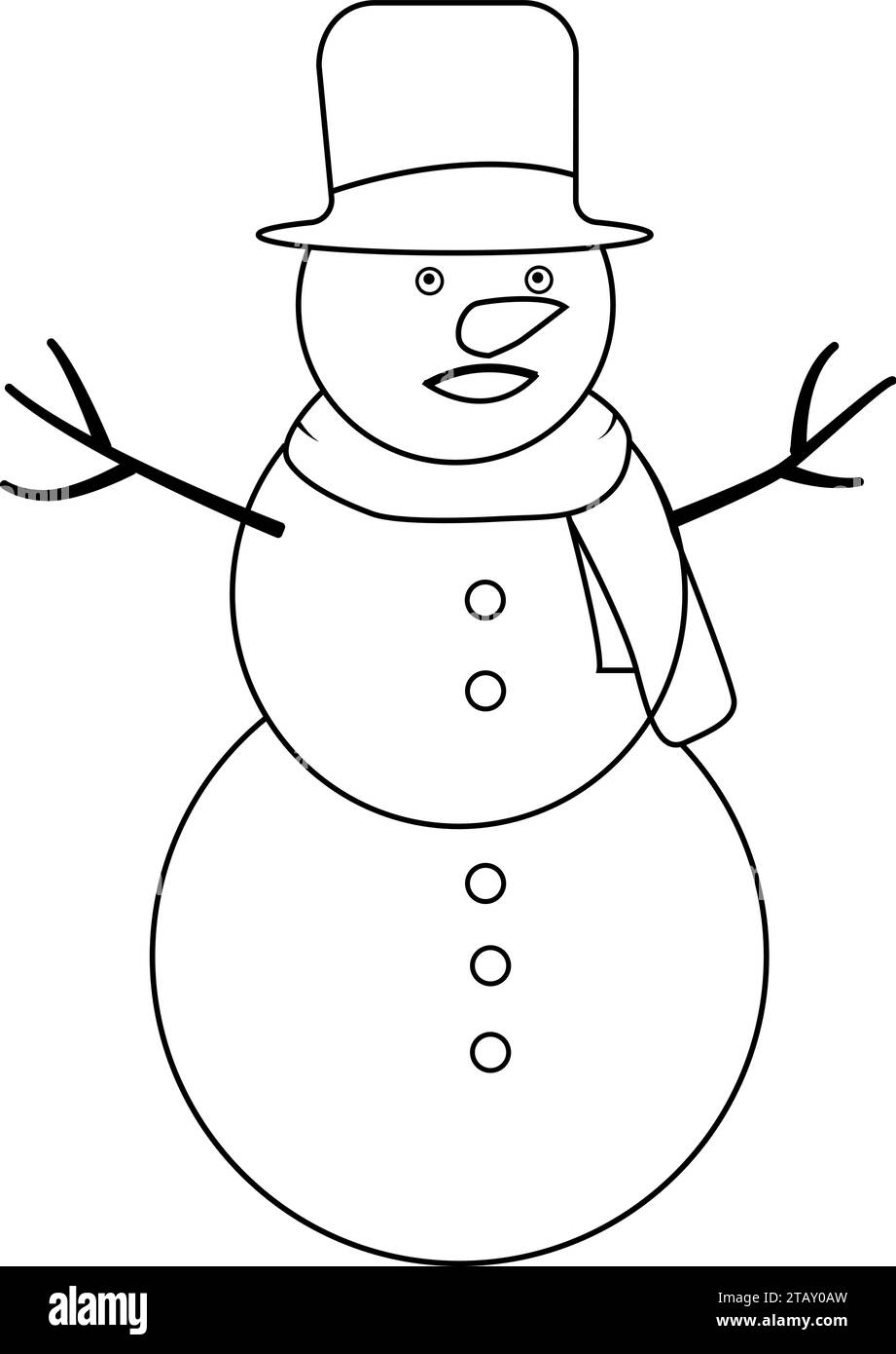 Niedliches Schneemann-Symbol, Schwarzweiß-Farbbild Eines Schneemann mit Besen, Schneemann mit Hut und Schal Stock Vektor
