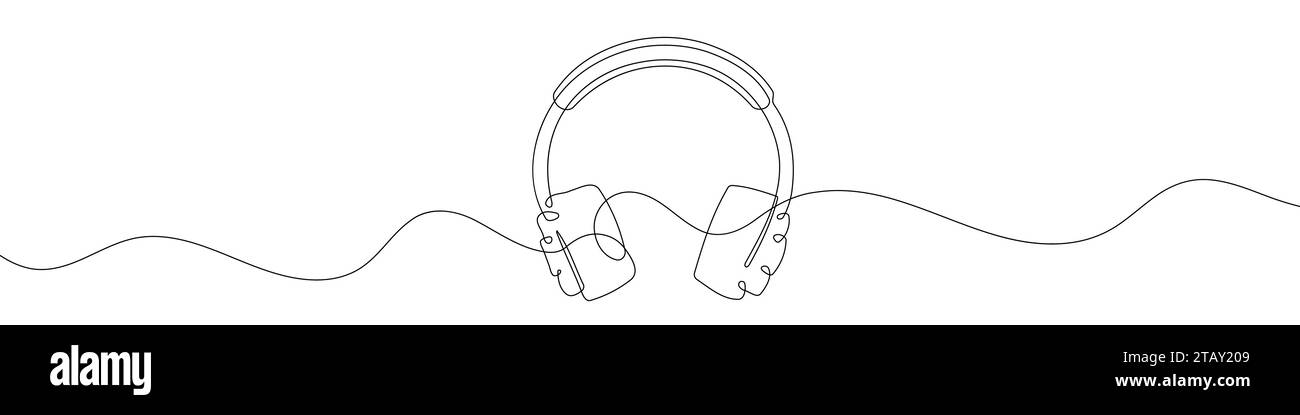 Durchgehende Linienzeichnung der Kopfhörer. Hintergrund einer Zeichnung mit einer Linie. Vektorabbildung. Kopfhörer mit durchgehender Leitung. Stock Vektor