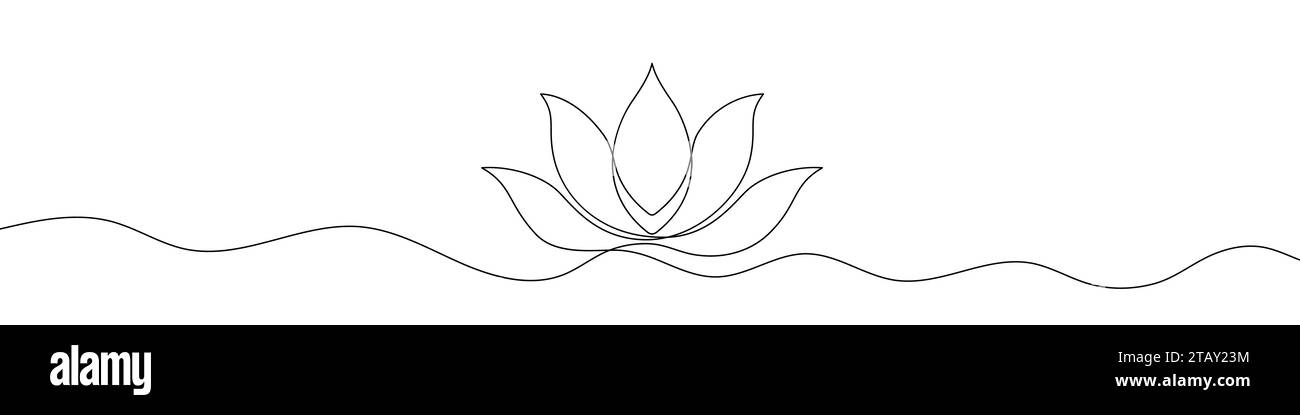 Kontinuierliche Linienzeichnung der Lotusblüte. Hintergrund einer Zeichnung mit einer Linie. Vektorabbildung. Lotusblüte durchgehende Linie. Stock Vektor