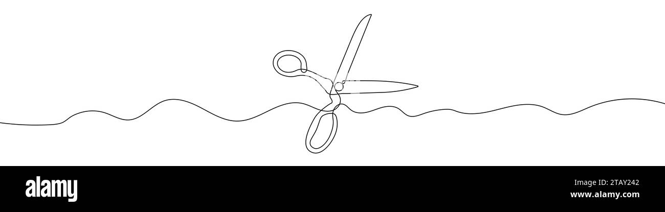 Durchgehende Linienzeichnung der Schere. Hintergrund einer Zeichnung mit einer Linie. Vektorabbildung. Schere durchgehende Linie. Stock Vektor