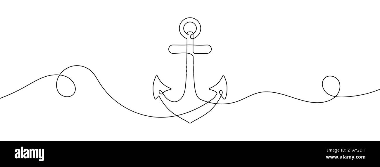 Durchgehende Linienzeichnung des Meeresankers. Hintergrund einer Zeichnung mit einer Linie. Vektorabbildung. Durchgehende Linie verankern. Stock Vektor