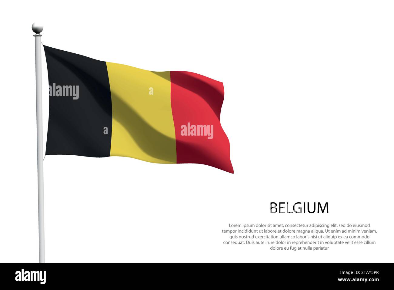 Nationalflagge Belgien isoliert winkend auf weißem Hintergrund Stock Vektor