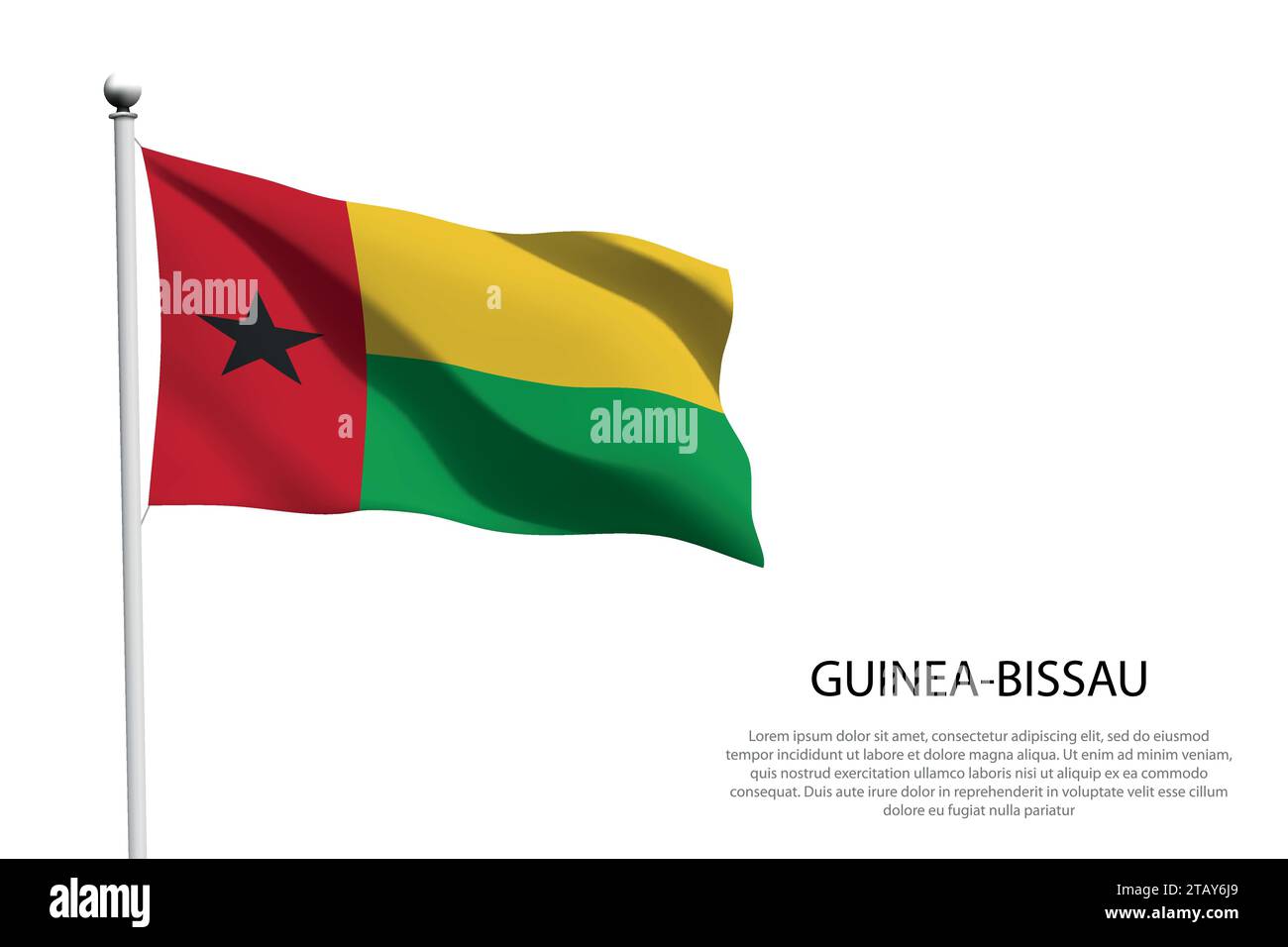 Nationalflagge Guinea-Bissau isoliert winkend auf weißem Hintergrund Stock Vektor