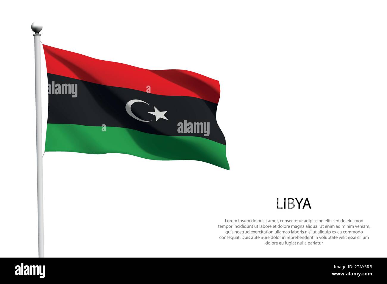 Nationalflagge Libyen isoliert winkend auf weißem Hintergrund Stock Vektor