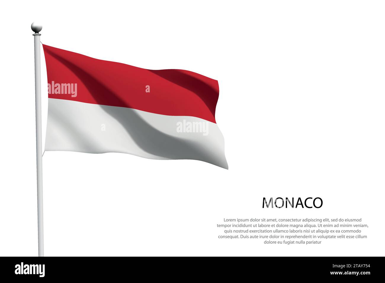 Nationalflagge Monaco isoliert winkend auf weißem Hintergrund Stock Vektor