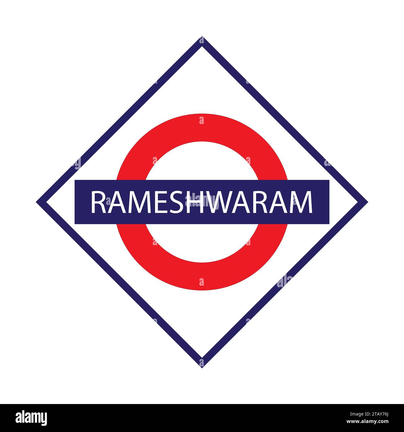 Rameshwaram Junction Railways Namensschild isoliert auf weiß Stock Vektor