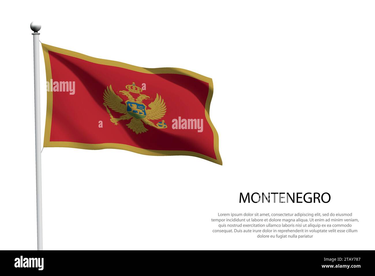 Nationalflagge Montenegro isoliert winkend auf weißem Hintergrund Stock Vektor