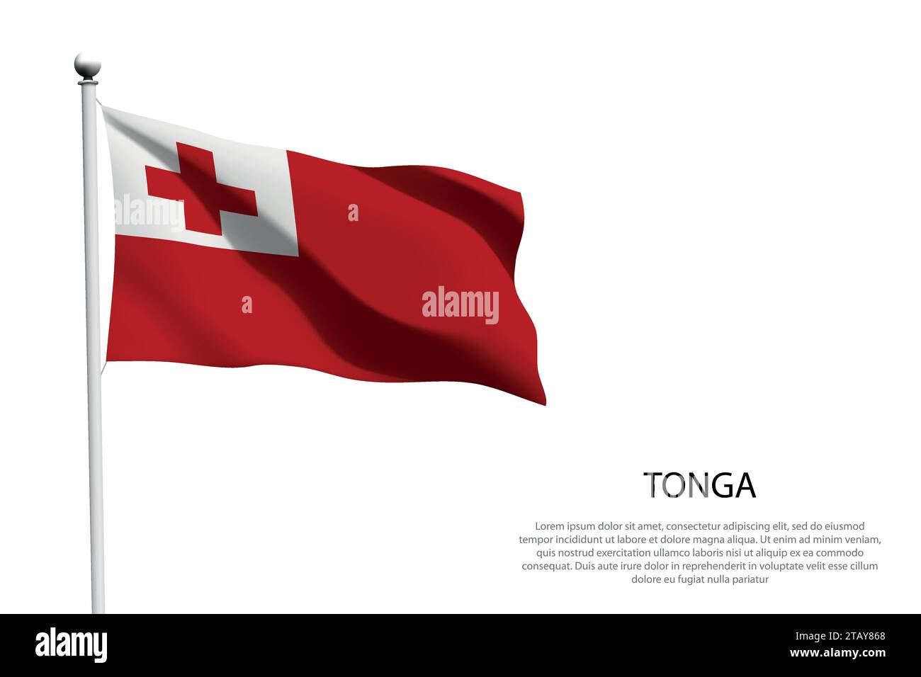 Nationalflagge Tonga isoliert winkend auf weißem Hintergrund Stock Vektor