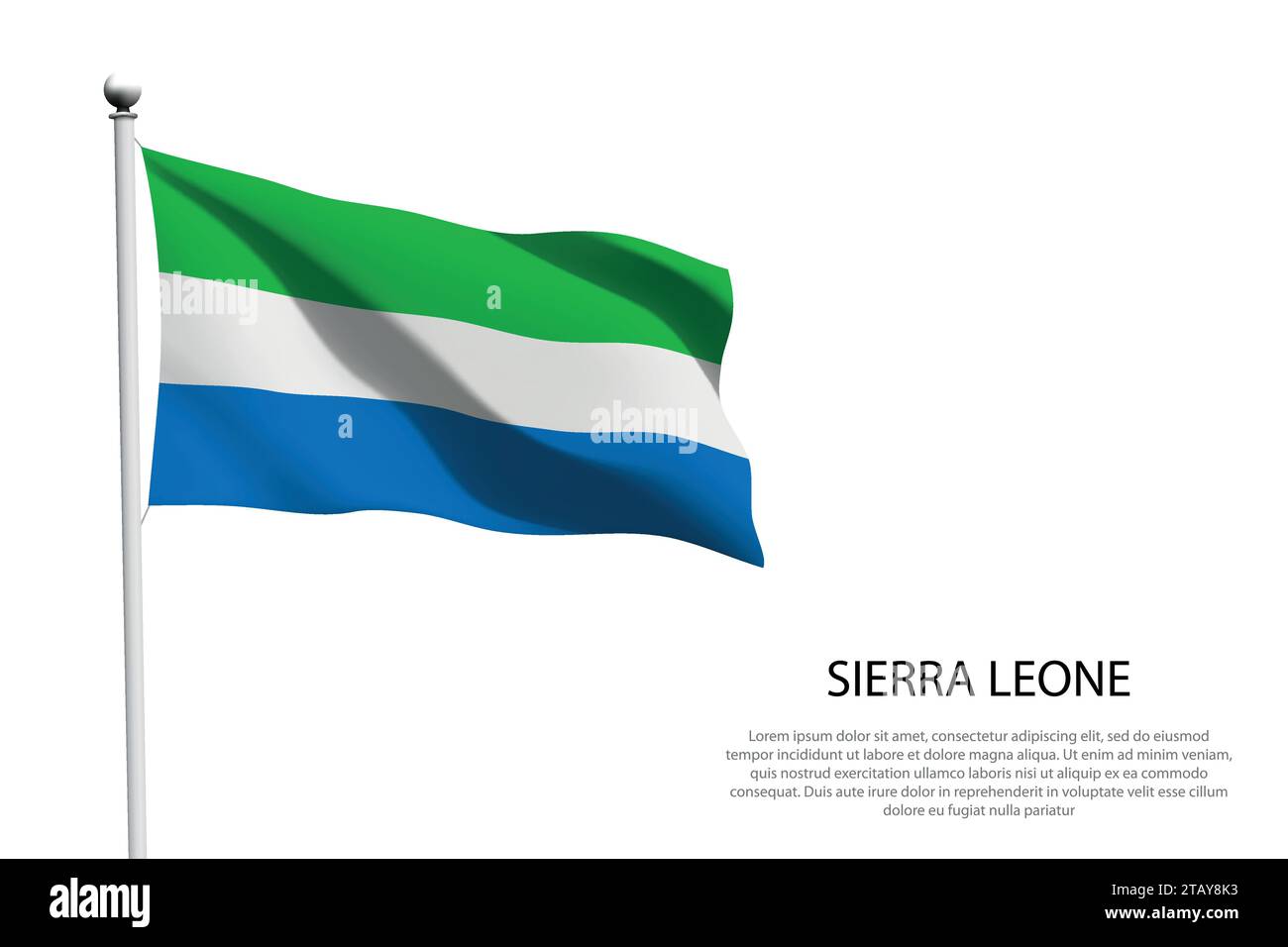Nationalflagge Sierra Leone isoliert winkend auf weißem Hintergrund Stock Vektor