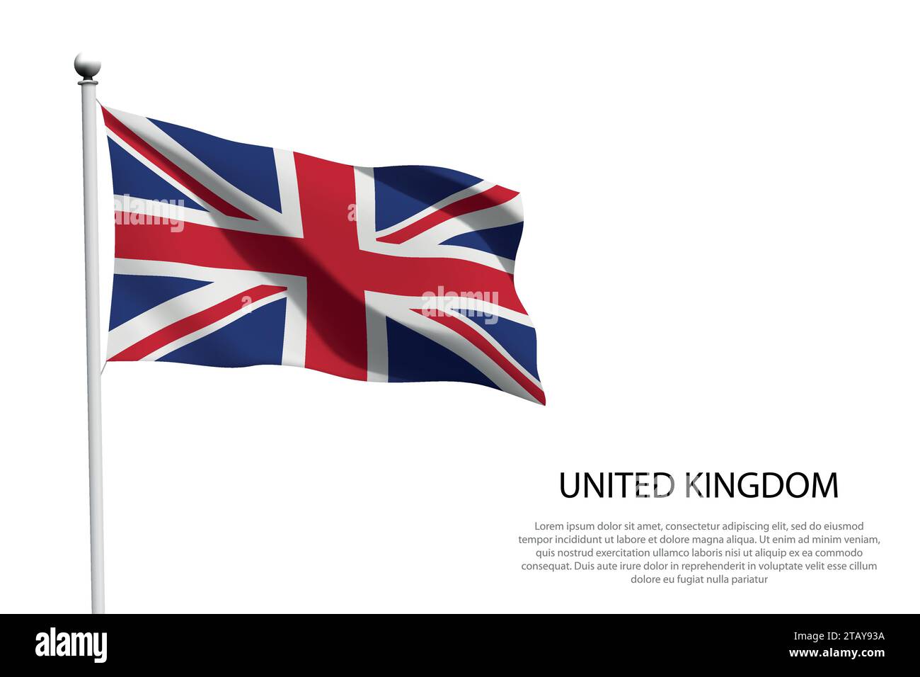Nationalflagge Vereinigtes Königreich isoliert winkend auf weißem Hintergrund Stock Vektor