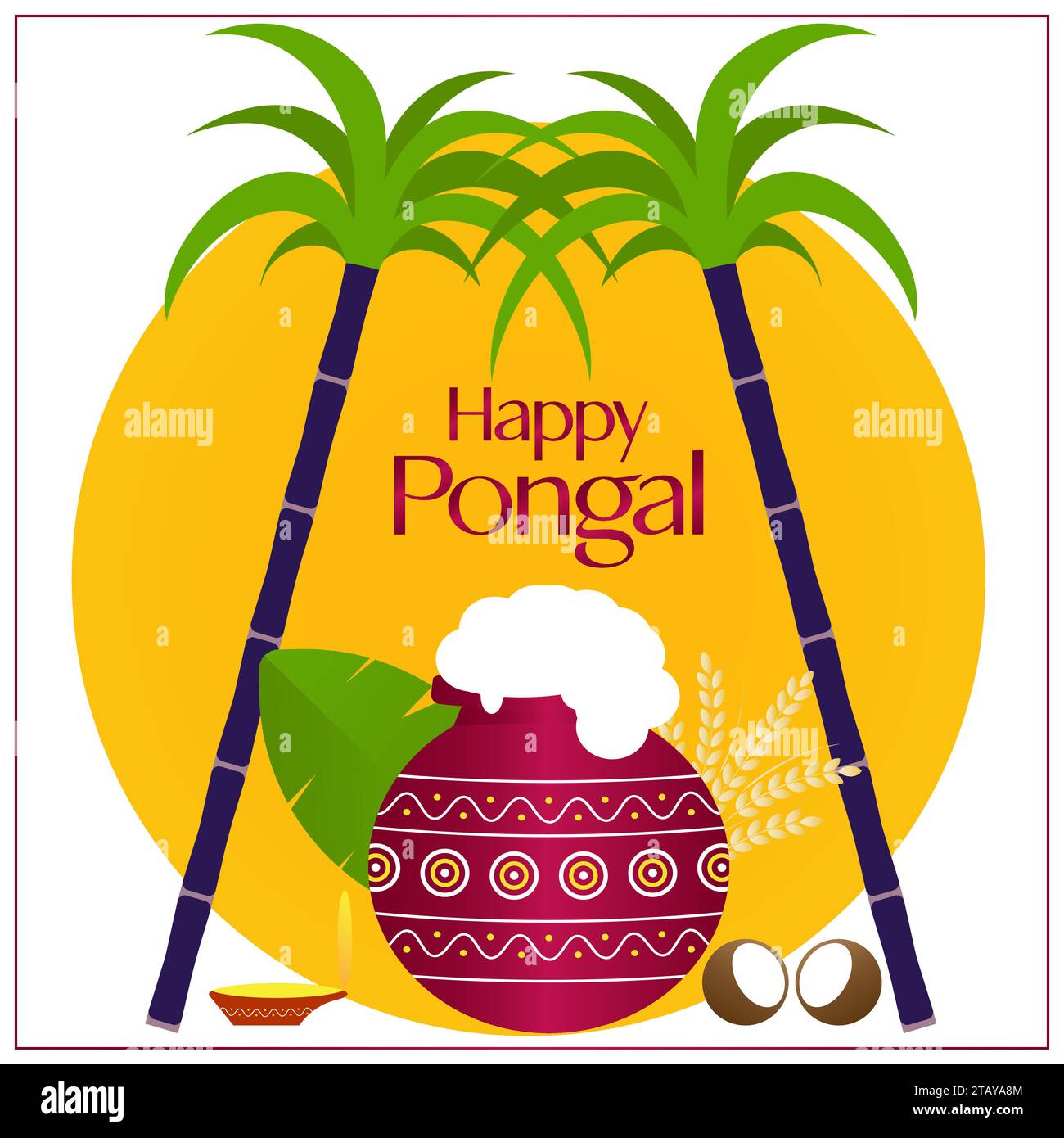 Vektor-Illustration von Happy Pongal , einem Erntefest, das in Tamil Nadu Indien gefeiert wird Stock Vektor