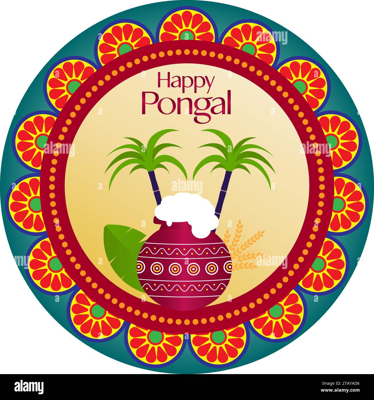 Vektor-Illustration von Happy Pongal , einem Erntefest, das in Tamil Nadu Indien gefeiert wird Stock Vektor