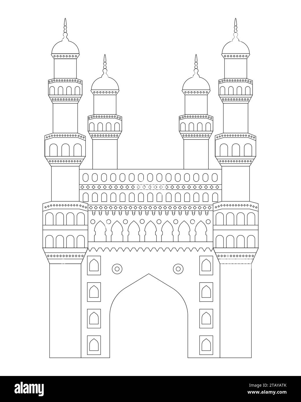 Charminar ist eine Moschee und ein Denkmal in Hyderabad, Telangana, Indien. Stock Vektor