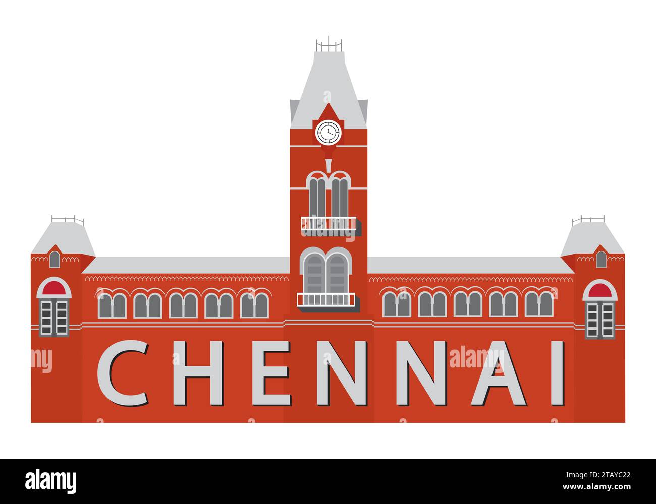 Chennai Central Railway Station Vector M.G.R Railways Station Tamilnadu, indien. In weißem Hintergrund Stock Vektor
