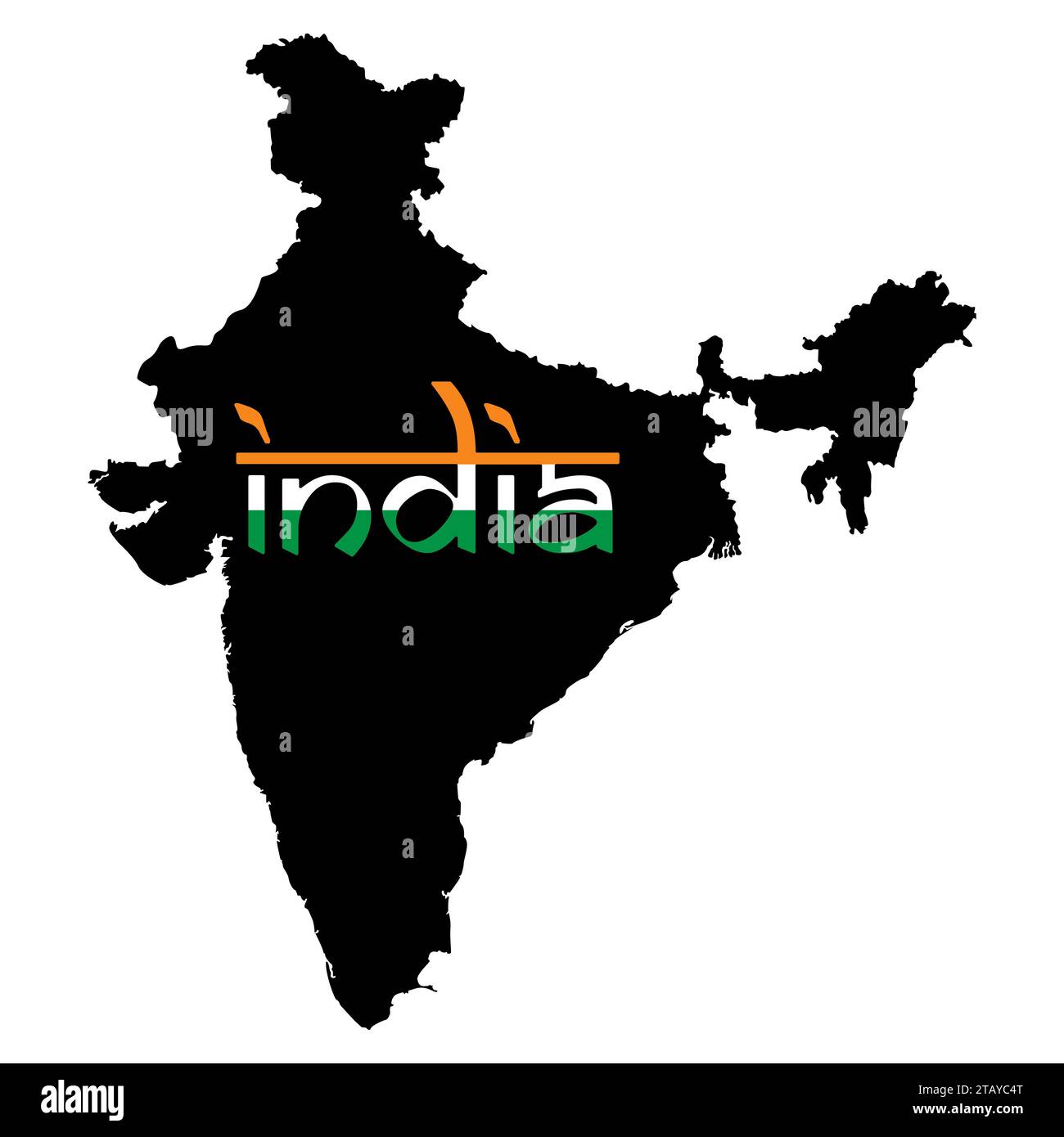 Indien Karte mit Indien Kalligraphie Nationalflagge Stock Vektor
