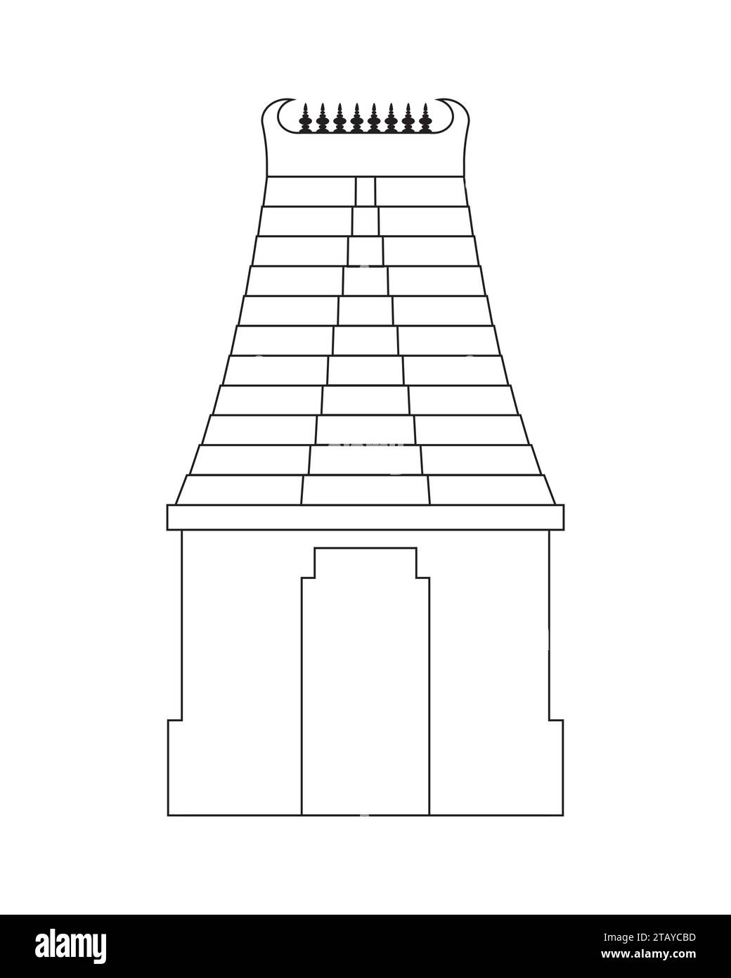 Hindutempel Vektor-Illustration Umriss, dravidische Architektur Stock Vektor
