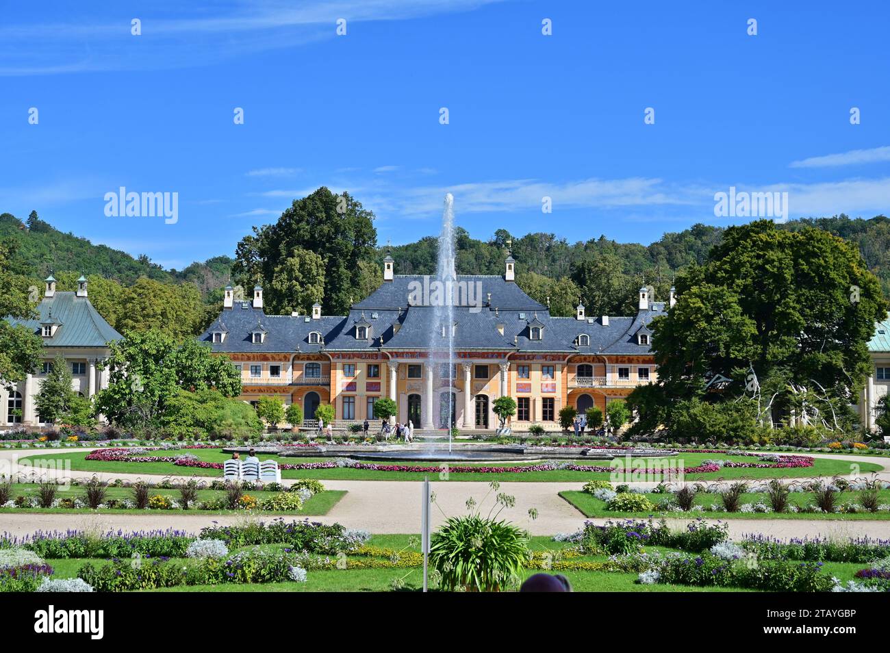 Schloss Pillnitz und Park in Dresden, Freistaat Sachsen Stockfoto