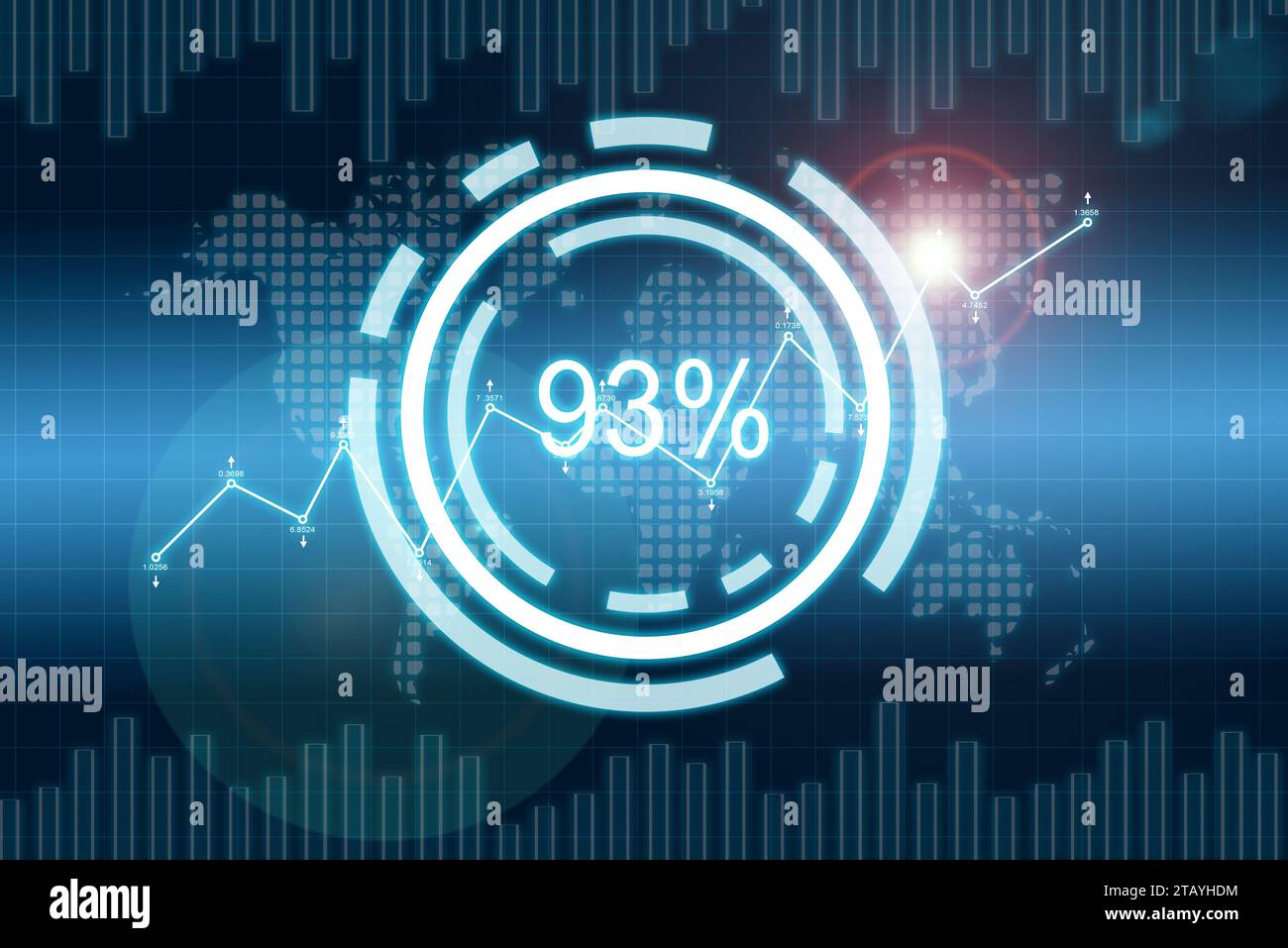 Schnittstelle für Statistik und Investitionsanalyse auf virtuellem Bildschirm. Finanz- und Handelsmarketing-Konzept. 3D-Rendering Stockfoto