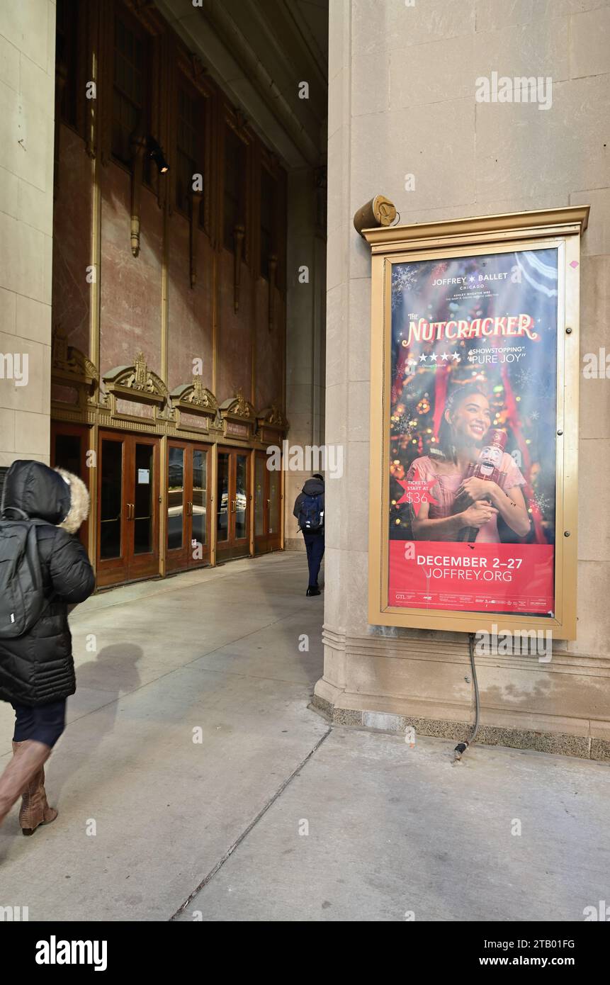 Chicago, Illinois, USA. Das Civic Opera House, auch Lyric Opera House genannt, befindet sich in der Innenstadt von Chicago und wurde 1929 eröffnet. Stockfoto