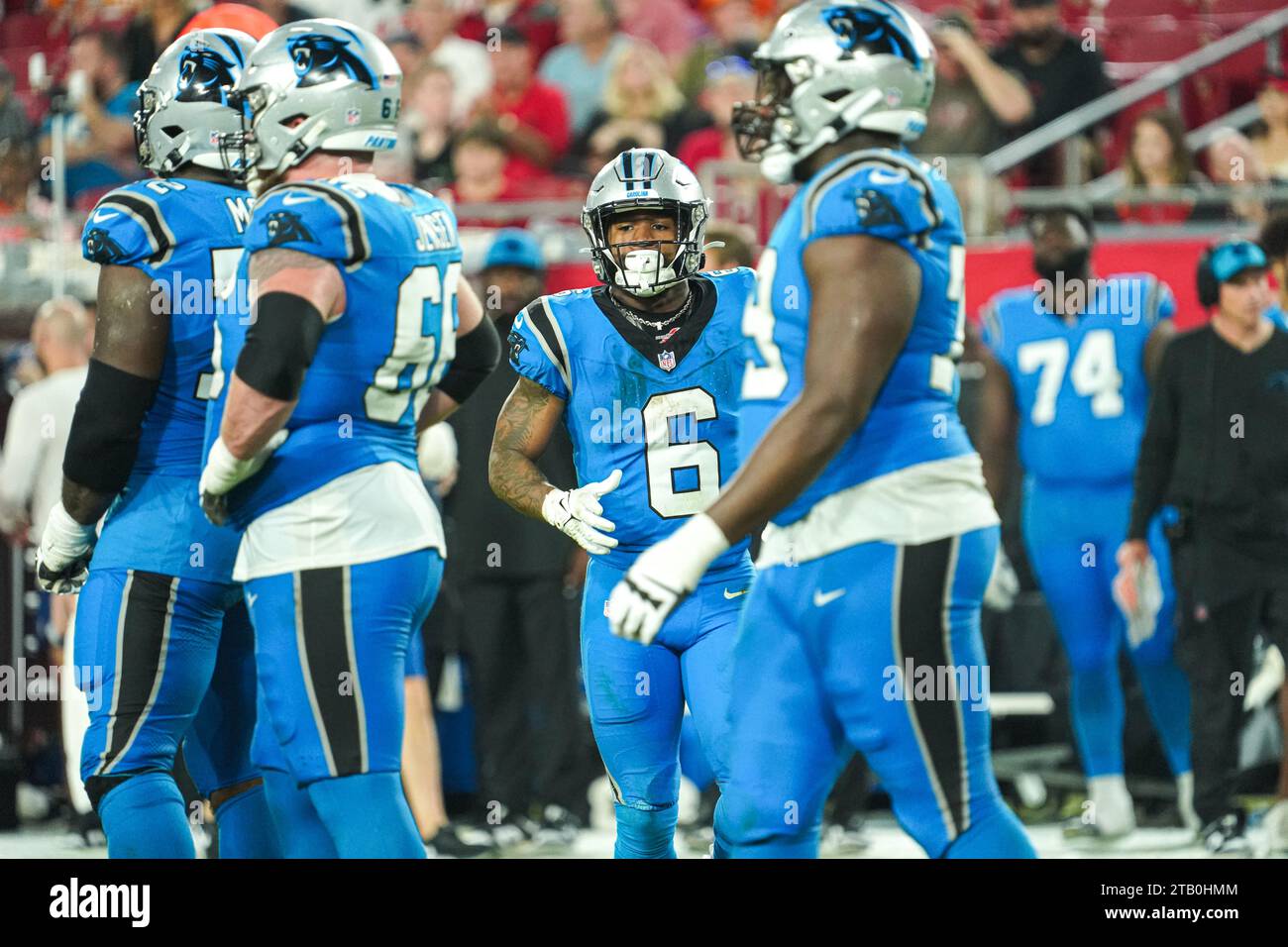 Tampa Bay, Florida, USA, 3. Dezember 2023, Carolina Panthers Spieler Miles Sanders im Raymond James Stadium. (Foto: Marty Jean-Louis) Stockfoto