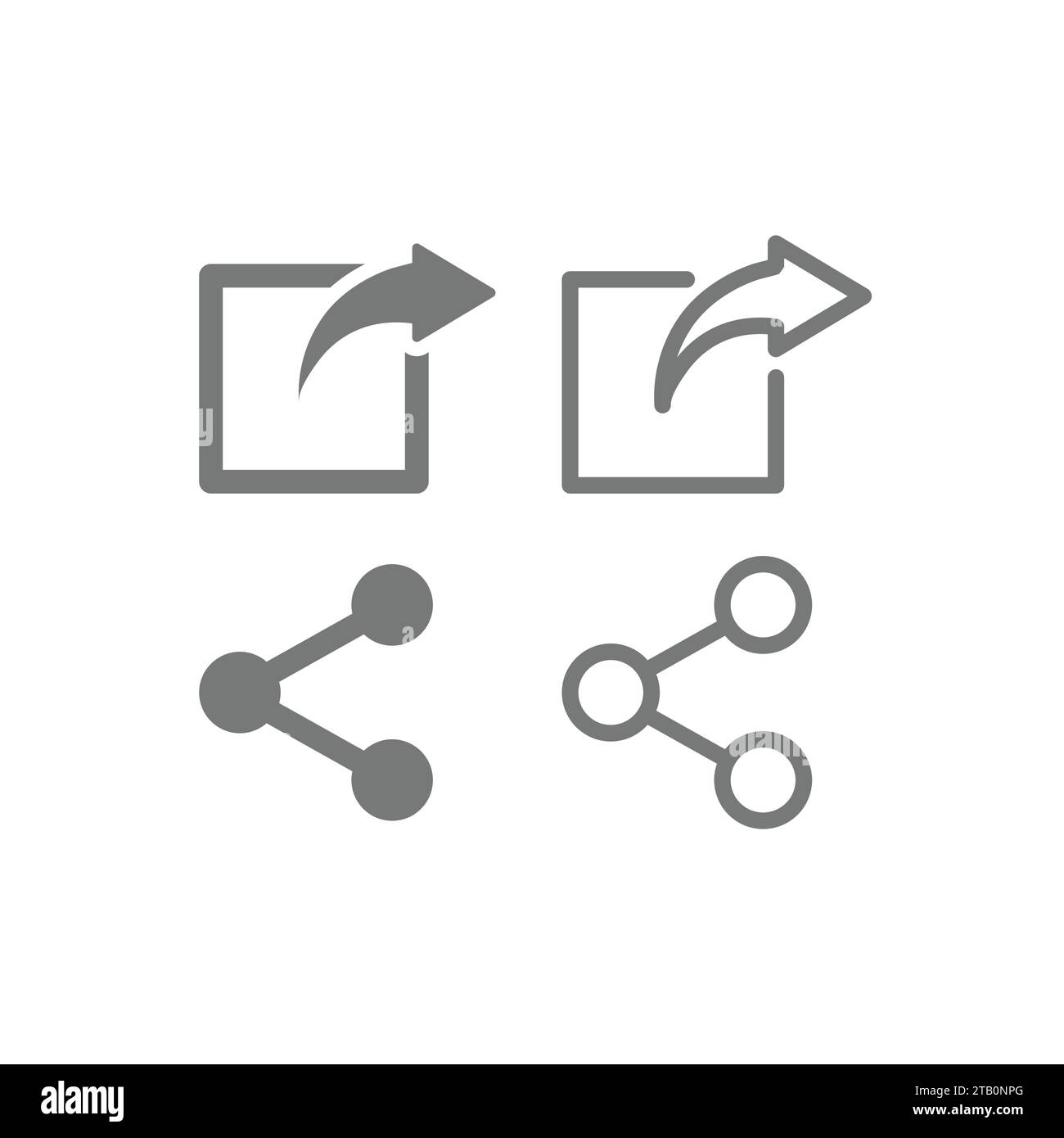 Symbole für Freigeben und Verknüpfen, Füllen und bearbeitbare Konturen. Vektorsymbolgruppe für Webseiten-Schaltflächen. Stock Vektor