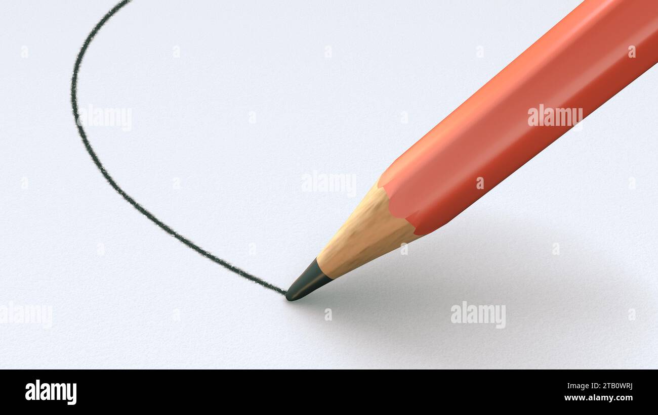 Zeichnen einer gekrümmten Linie mit Bleistift auf weißem Papier Stockfoto