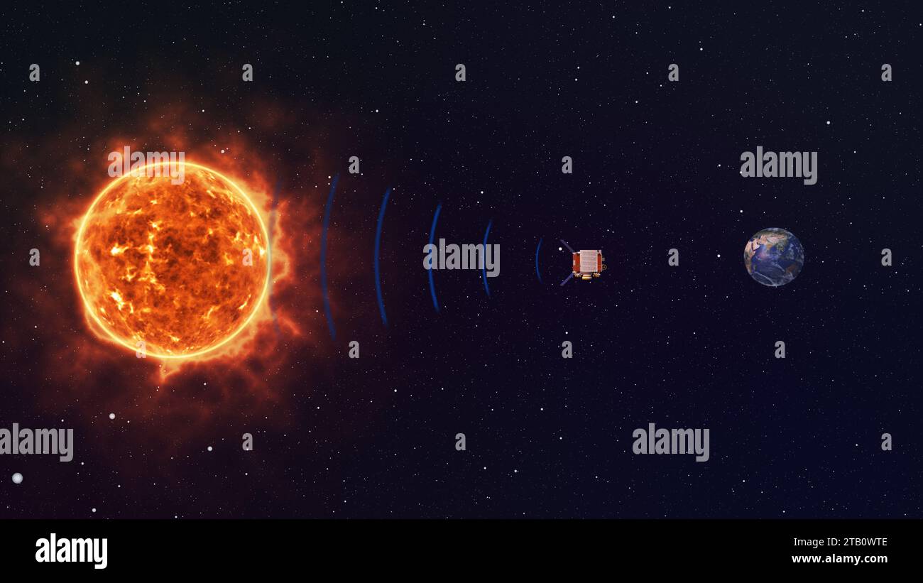 Raumfahrzeuge, die Signale senden, erfassen Sonneninformationen zurück zur Erde Stockfoto