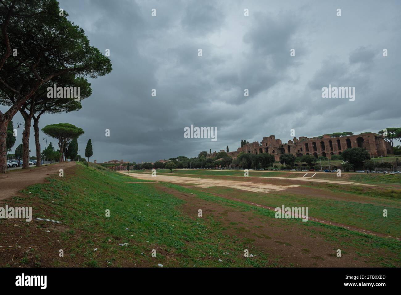 Südlicher Teil des Circo Massimo in Rom. Circus maximus war das größte Wagenrennen-Stadion im antiken rom zwischen Avenienz und palatin. Stockfoto