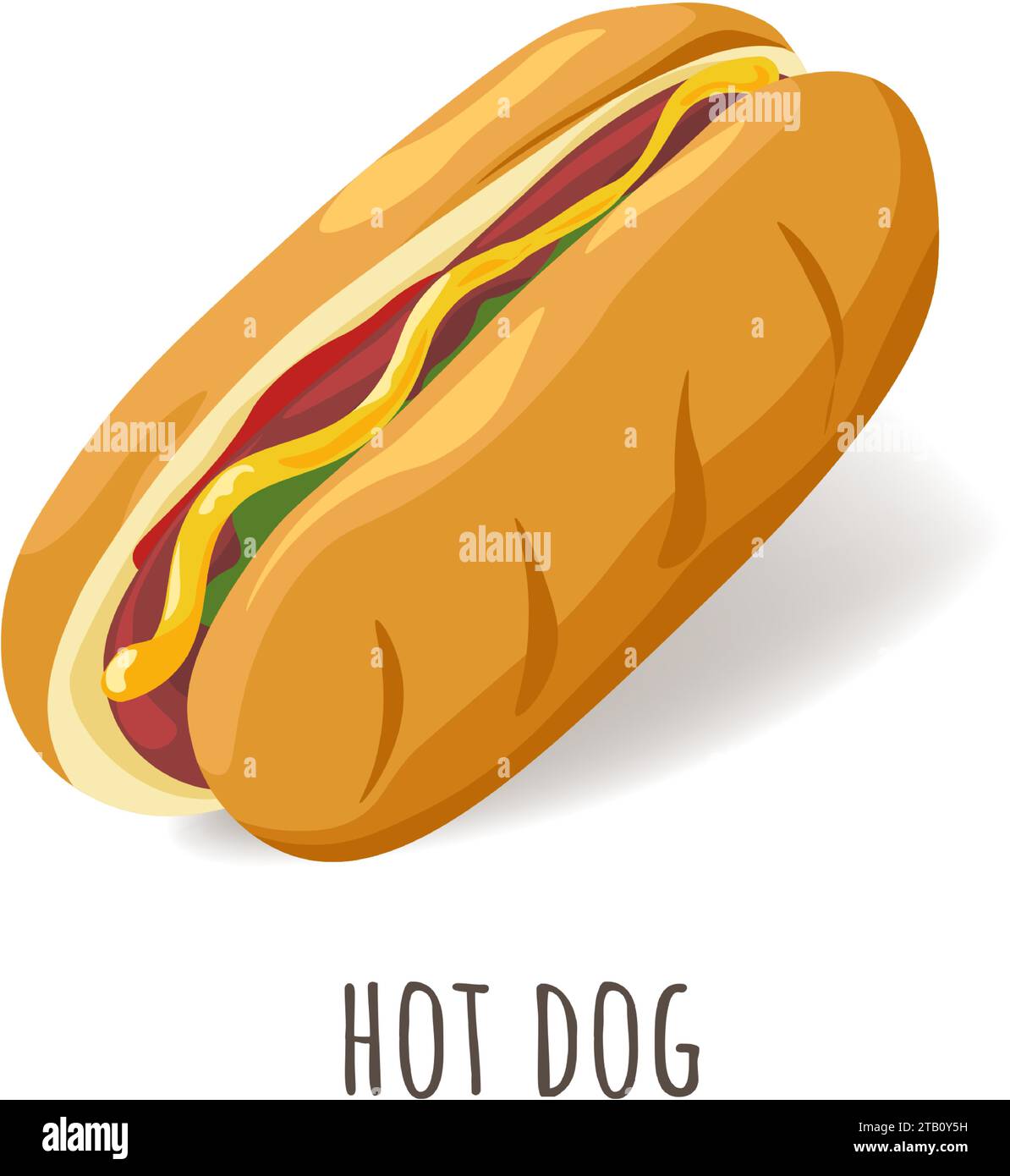 Hot Dog mit Senf und Ketchup, Street Fastfood Stock Vektor