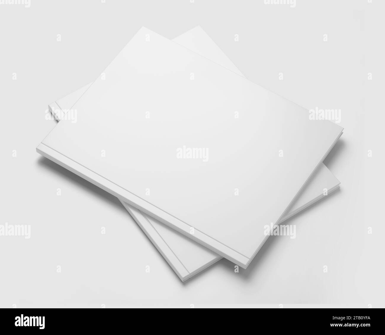 Stapel von Zeitschriften, Buch, Broschüre, Vorlage für leeres Cover, realistisch, 3D-Darstellung isoliert auf hellem Hintergrund. Stockfoto