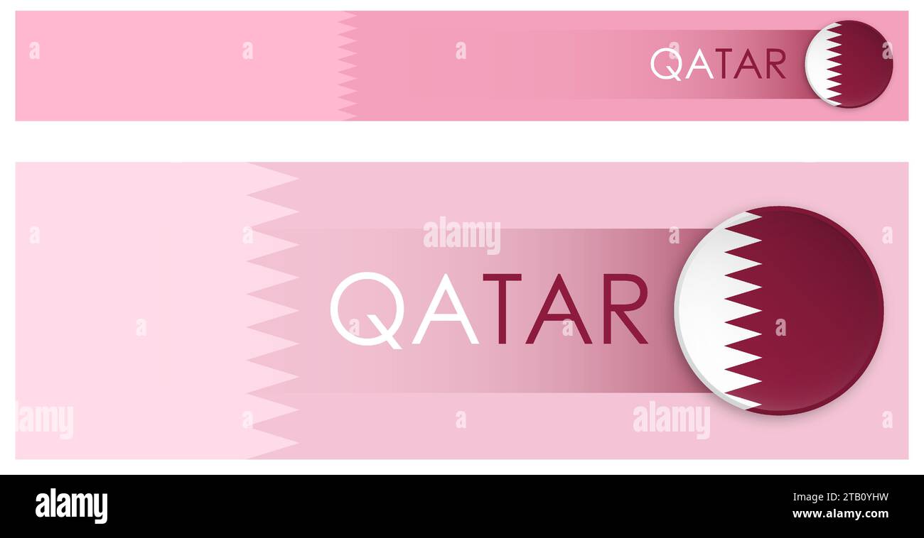 QATAR Flag horizontales Webbanner im modernen Neomorphismusstil. Schaltfläche für Länderheader der Webseite KATAR für mobile Anwendung oder Internetseite. Vektor Stock Vektor