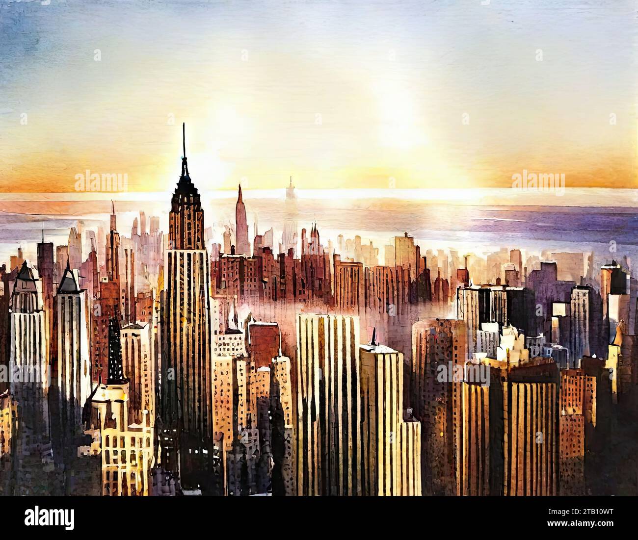 Aquarell des Empire Building Stockfoto