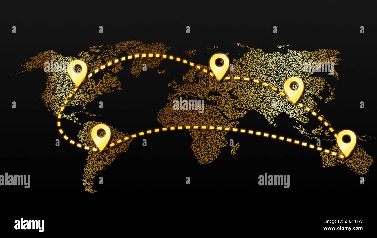 Abstrakte Weltkarte mit verbindenden Standortpunkten Stockfoto